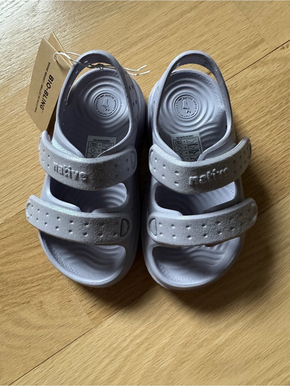 Native Chase Bio-Bling Kids Sandals in Light Purple with Glitter Straps